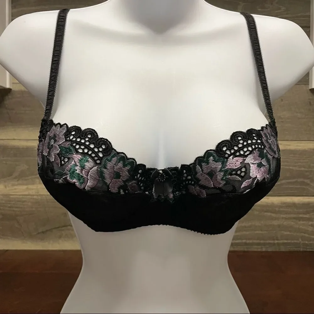 Gossard Black Lace Embroidered Floral Bra Size 34B